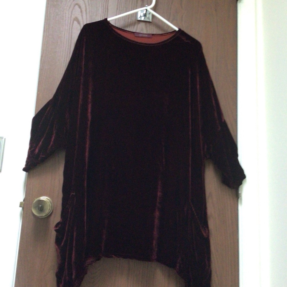 Cut Loose elegant velvet silk burgundy tunic swing top, pockets, sz OS M-XL - Picture 2 of 8